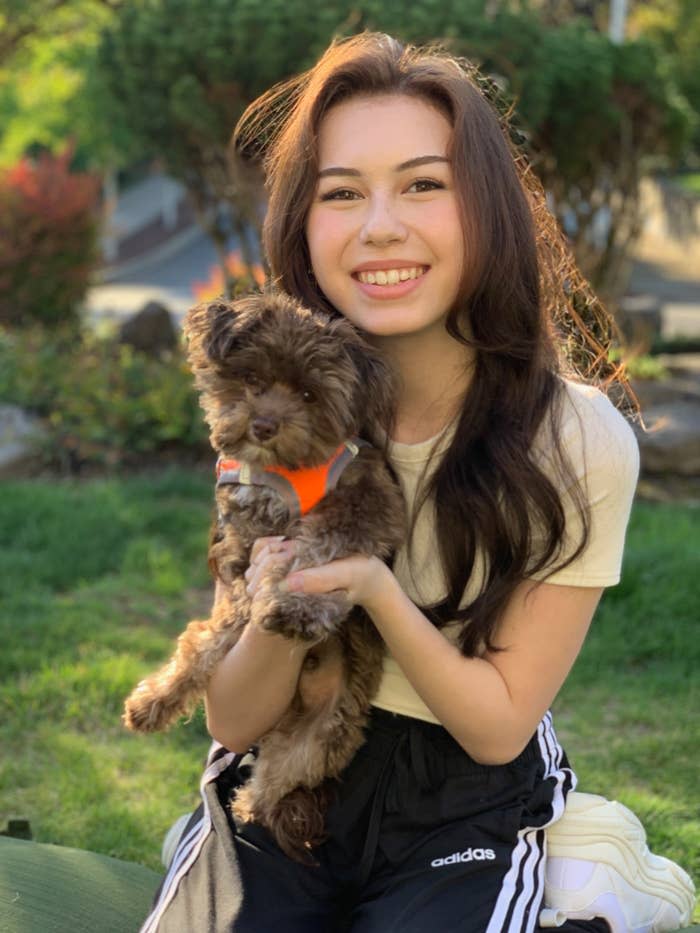 Closeup of Kaya and her dog