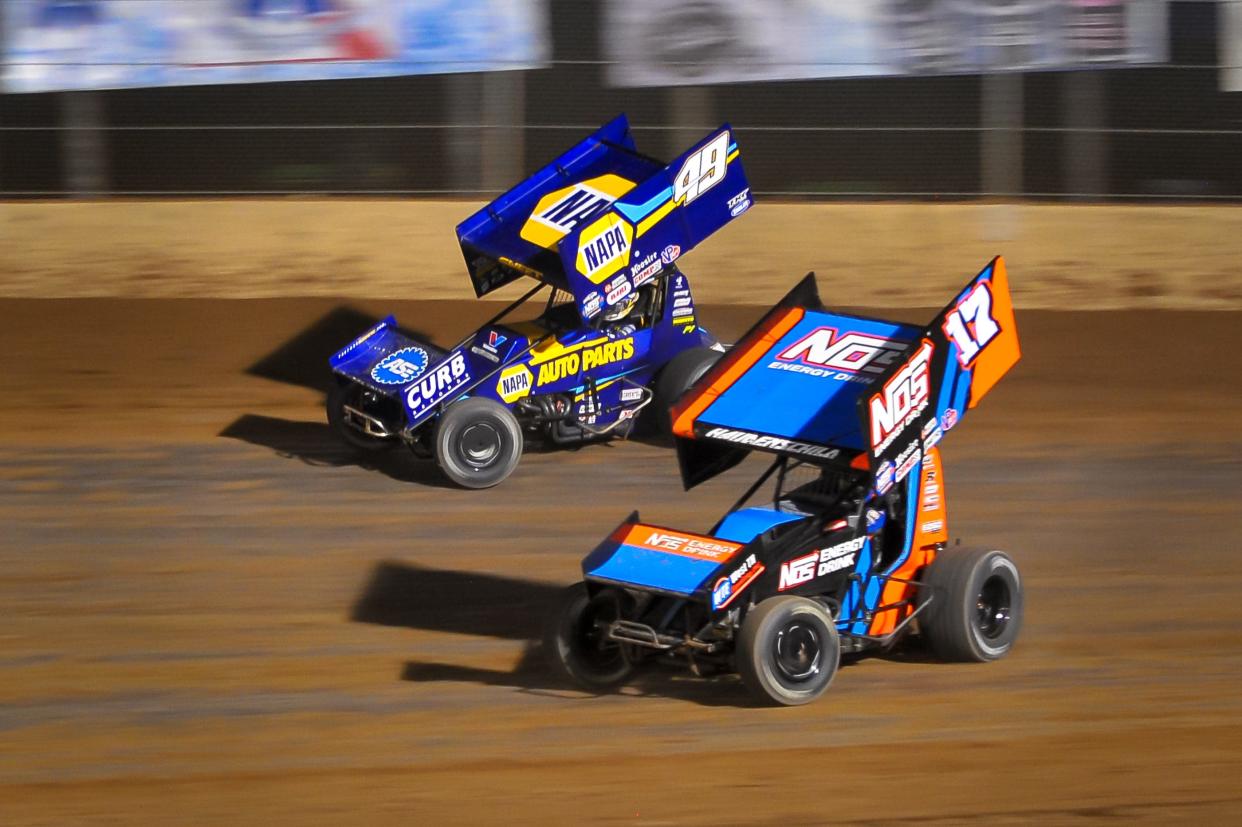 Brad Sweet (49) is the points leader and Sheldon Haudenschild has won a series-high eight features with the the World of Outlaws' Badger 40 on the schedule Saturday at Wilmot Raceway.