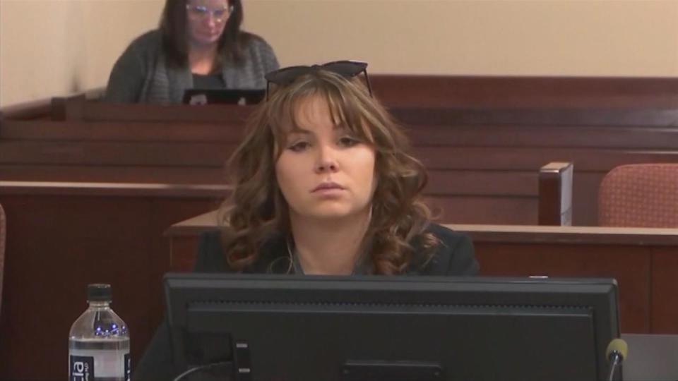 PHOTO: Hannah Gutierrez appears in court in Santa Fe, N.M., during her trial on the deadly shooting on the 'Rust' set, Feb. 29, 2024. (KOAT)