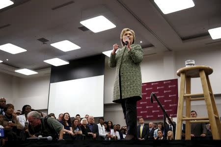 U.S. Democratic presidential candidate Hillary Clinton speaks to supporters at Meharry Medical College in Nashville, Tennessee, February 28, 2016. REUTERS/Jonathan Ernst