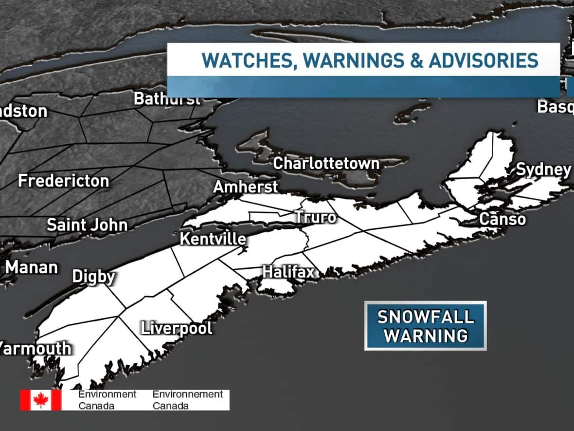 Environment Canada has issued snowfall warnings for all of mainland Nova Scotia and Cape Breton. (Tina Simpkin/CBC - image credit)