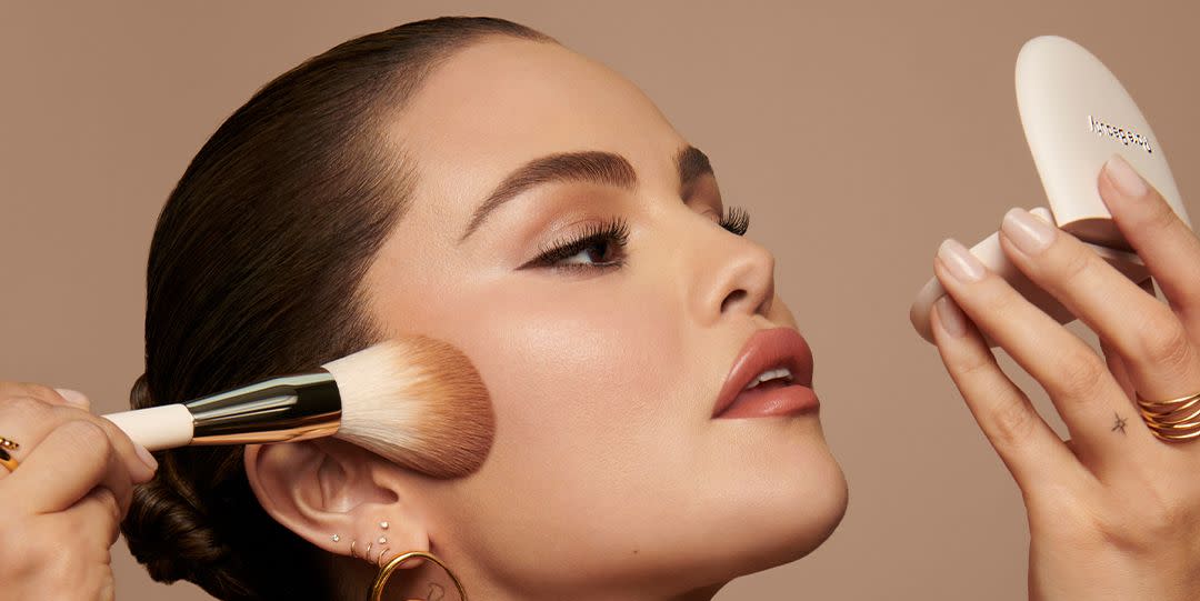 selena gomez launches true to myself tinted pressed finishing powder rare beauty interview 2024