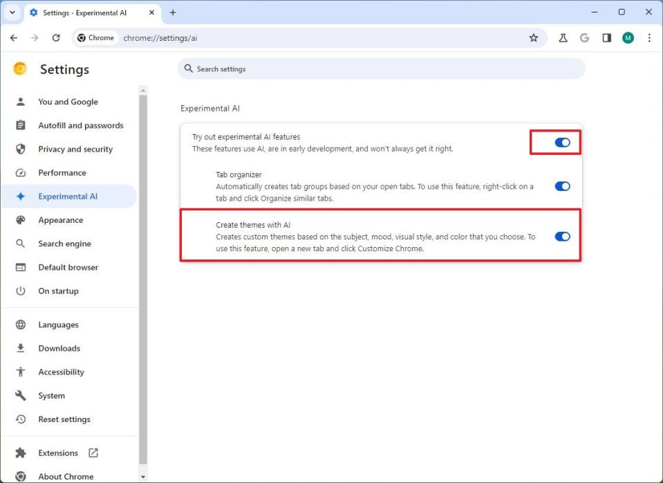 Chrome enable AI themes
