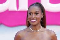 Issa Rae poses for photographers upon arrival at the premiere of the film 'Barbie' on Wednesday, July 12, 2023, in London. (Scott Garfitt/Invision/AP)