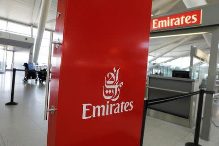 An Emirates Airlines ticket desk stands empty at JFK International Airport in New York, U.S., March 21, 2017. REUTERS/Lucas Jackson