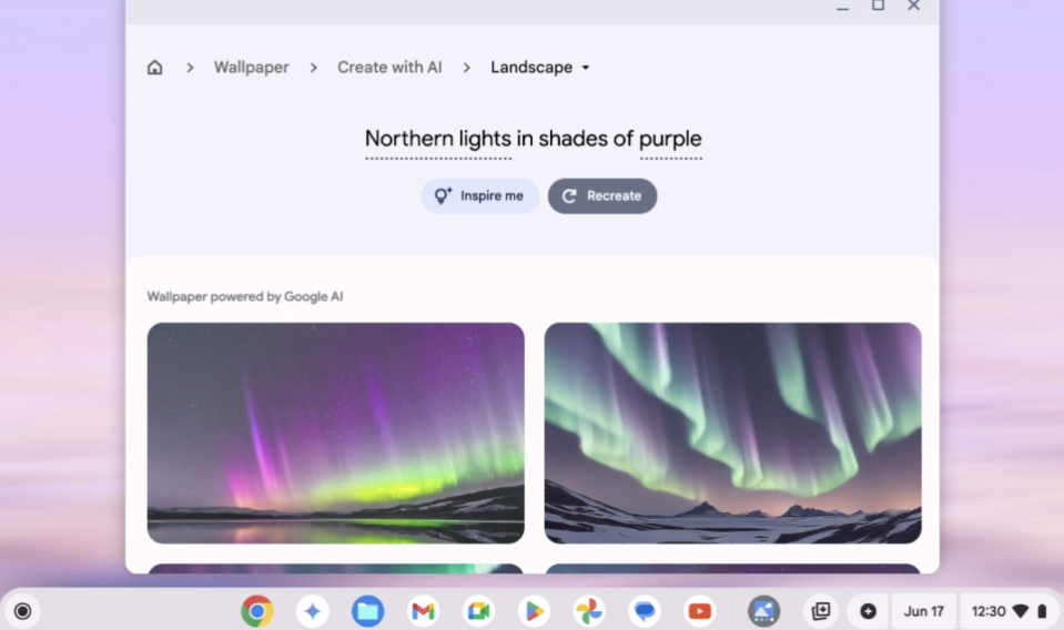 Chromebook Plus wallpapers generated by artificial intelligence