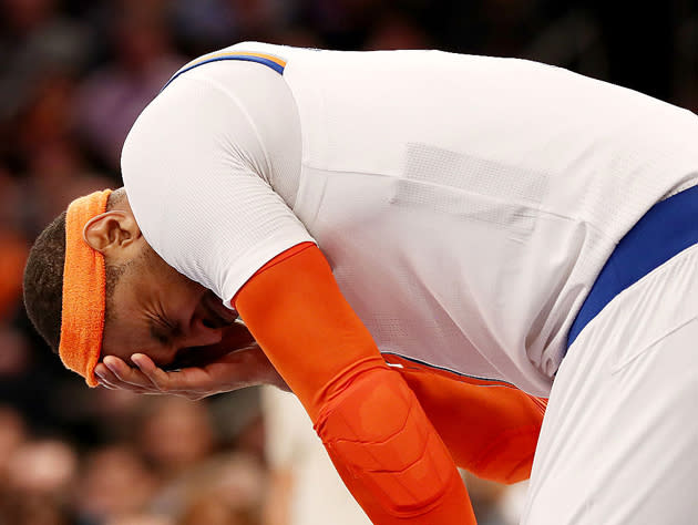 Carmelo Anthony, and the anguish. (Getty Images)