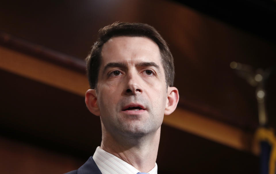 Sen. Tom Cotton, R-Ark., on Feb. 12. (Photo: Alex Brandon/AP)