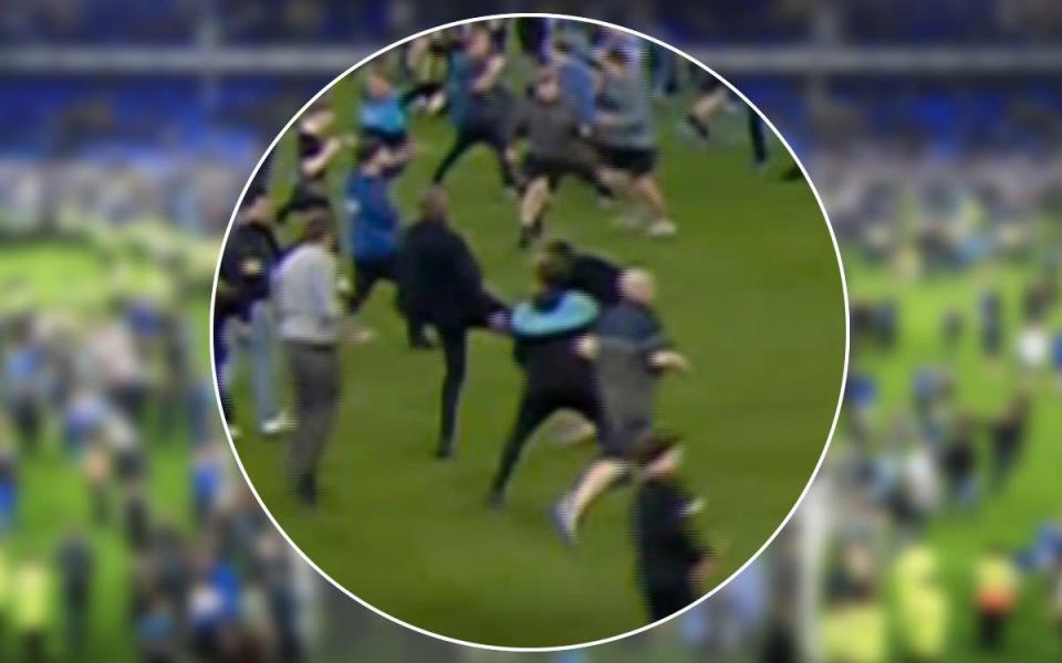 Watch: Police investigating after Patrick Vieira kicks out at Everton fan during pitch invasion - SKY SPORTS