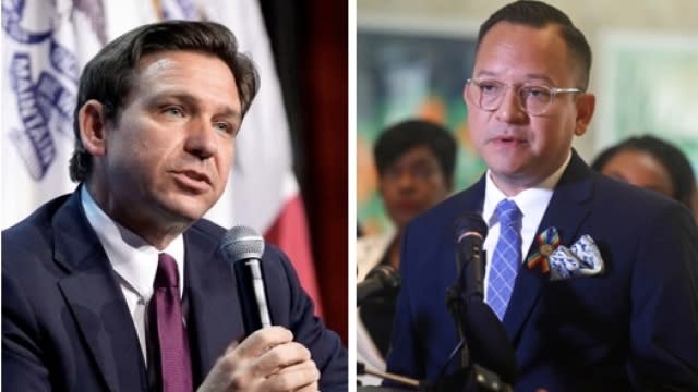 Florida Gov. Ron DeSantis, left, and former state Rep. Carlos Guillermo Smith.