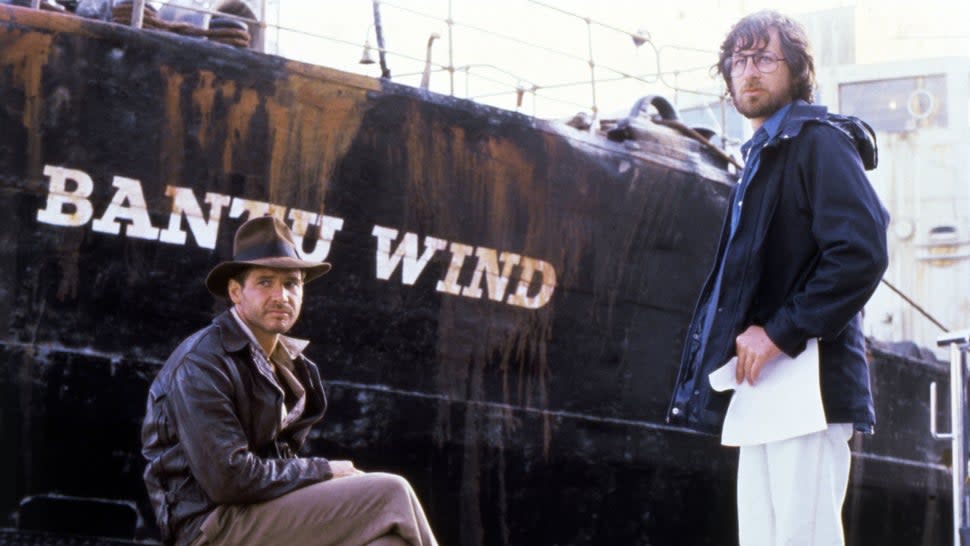 Harrison Ford and Steven Spielberg on the set of 'Raiders of the Lost Ark.'