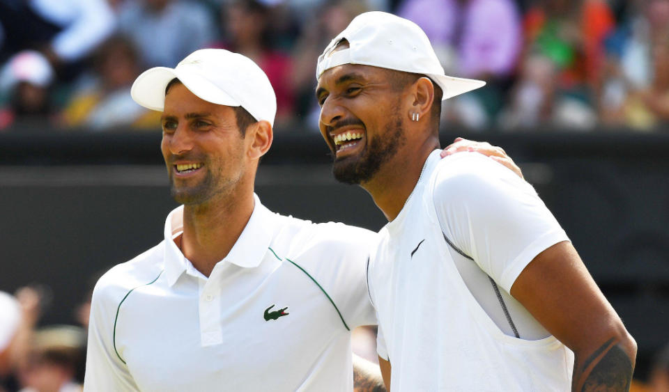 Novak Djokovic and Nick Kyrgios pre-match Credit: Alamy