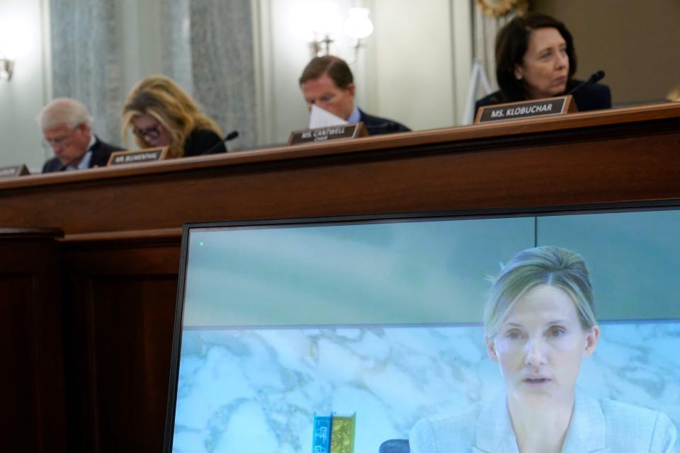 Facebook Global Head of Safety Director, Antigone Davis testifies remotely before a hearing of the Senate Subcommittee on Consumer Protection, Product Safety, and Data Security to examine protecting children online, on Capitol Hill in Washington, DC., , September 30, 2021,
(Credit: PATRICK SEMANSKY, POOL/AFP via Getty Images/File)