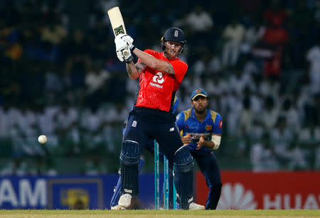 Cricket - Sri Lanka v England- Fifth One-Day International - Colombo, Sri Lanka - October 23, 2018. England's Ben Stokes hits a boundary. REUTERS/Dinuka Liyanawatte