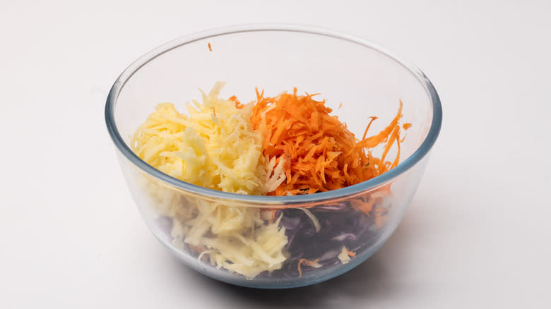 bowl with grated slaw ingredients