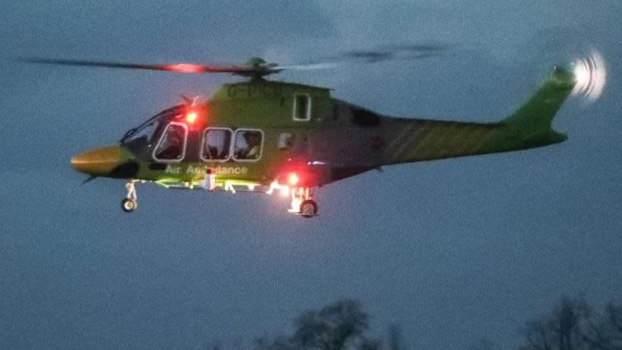 An air ambulance at the scene of the crash