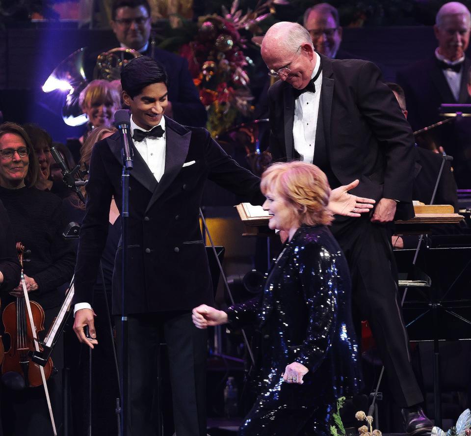 Special guests Michael Maliakel and Lesley Nicol perform with Mack Wilberg and The Tabernacle Choir at Temple Square and Orchestra at Temple Square during their annual Christmas Concerts at the Conference Center in Salt Lake City on Thursday, Dec. 14, 2023. | Jeffrey D. Allred, Deseret News