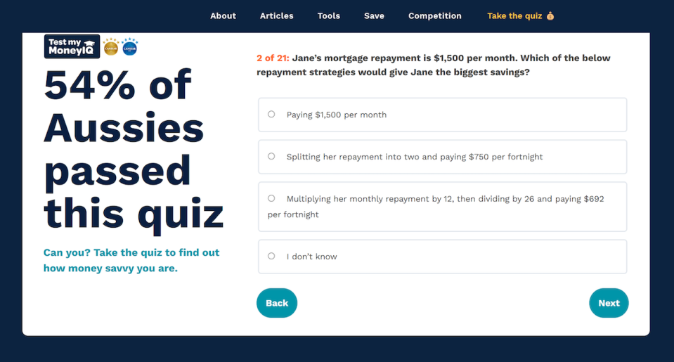 Money quiz screenshot