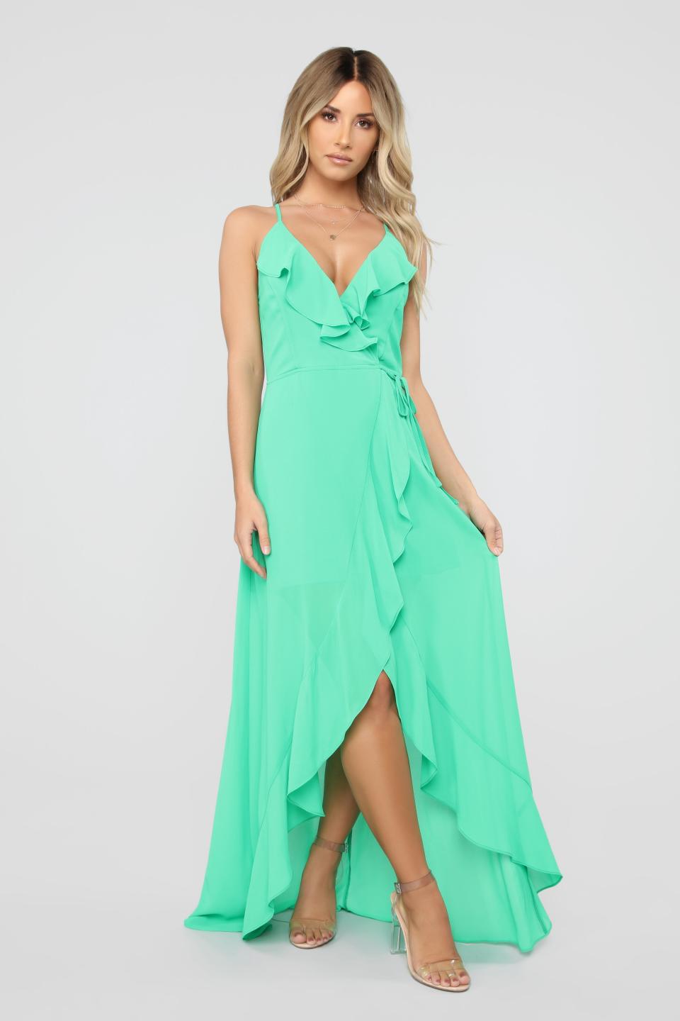 <strong><a href="https://www.fashionnova.com/products/clear-my-schedule-chiffon-maxi-dress-hot-pink" target="_blank" rel="noopener noreferrer">Get the Fashion Nova chiffon maxi dress in green for $39.99.</a></strong>