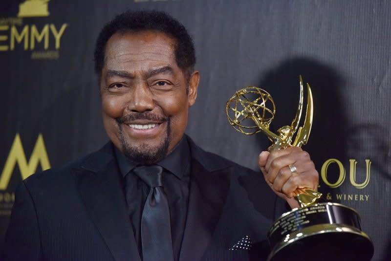 "Days of Our Lives" star James Reynolds holds up his award for Outstanding Lead Actor in a Drama Series backstage in the press room during the 45th Annual Daytime Emmy Awards at the Pasadena Civic Auditorium in 2018. File Photo by Chris Chew/UPI