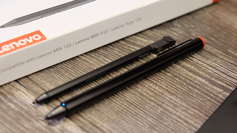 The stylus on the X1 Tablet (right) is thicker than the one included on the X1 Yoga. 