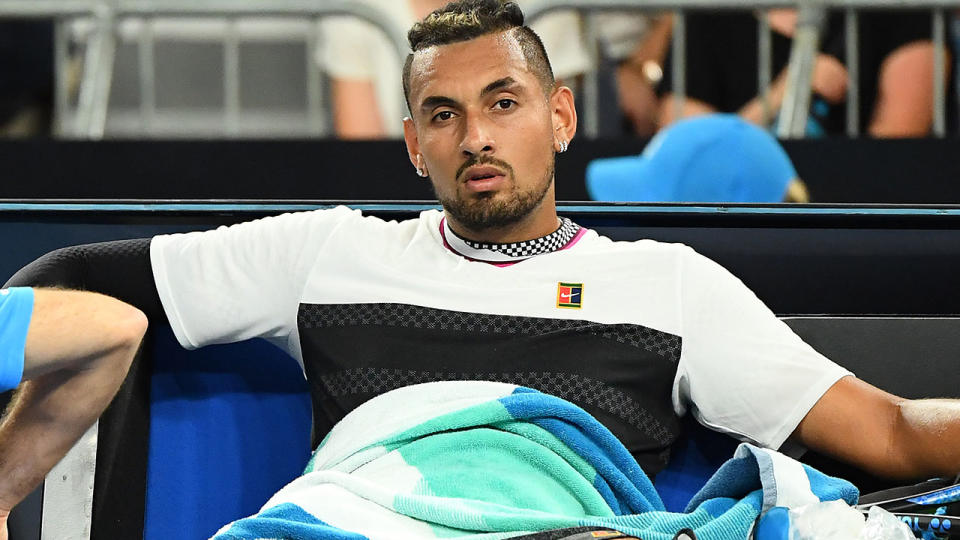 Nick Kyrgios in action. (Photo by Quinn Rooney/Getty Images)