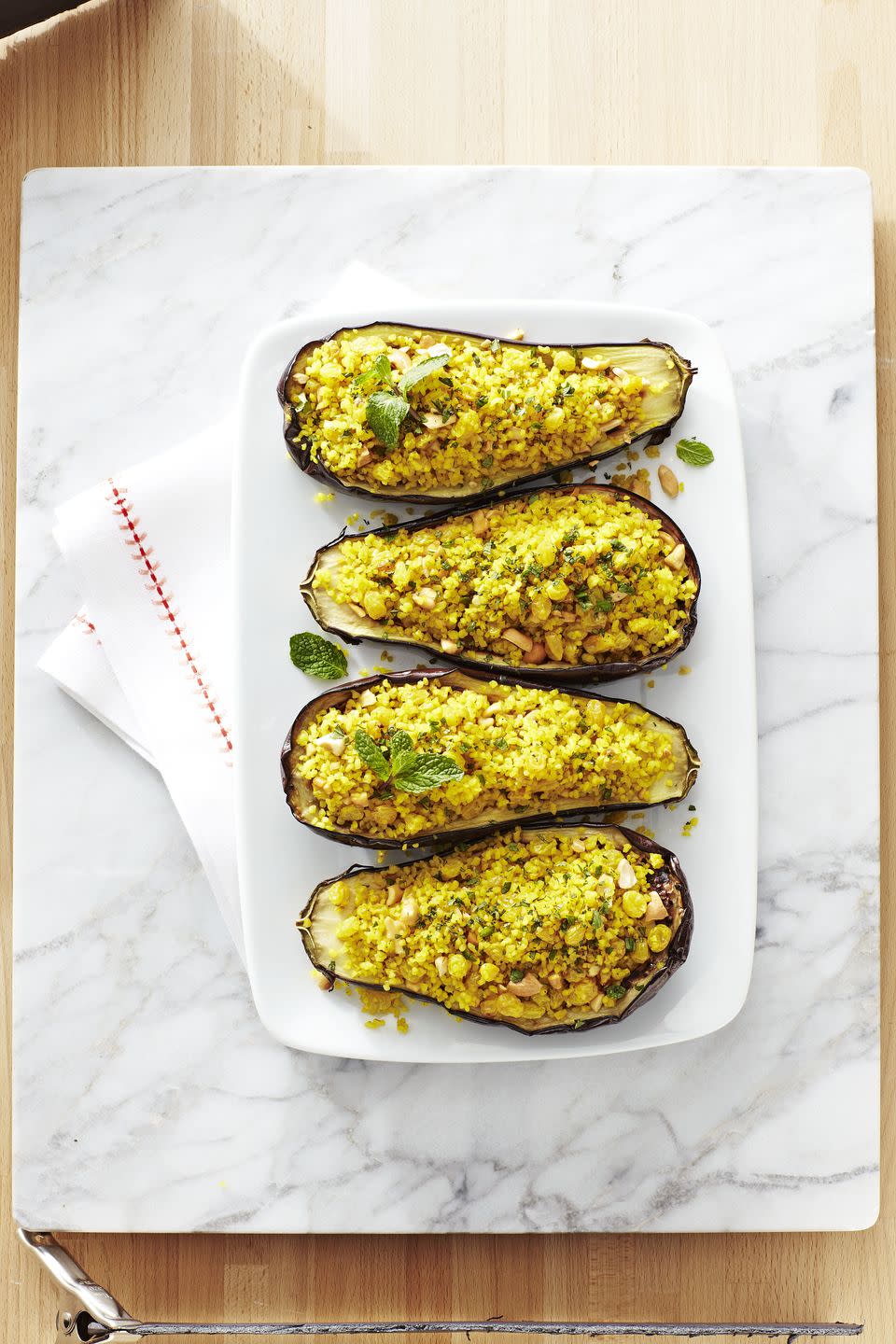 Bulgur and Cashew Stuffed Eggplant