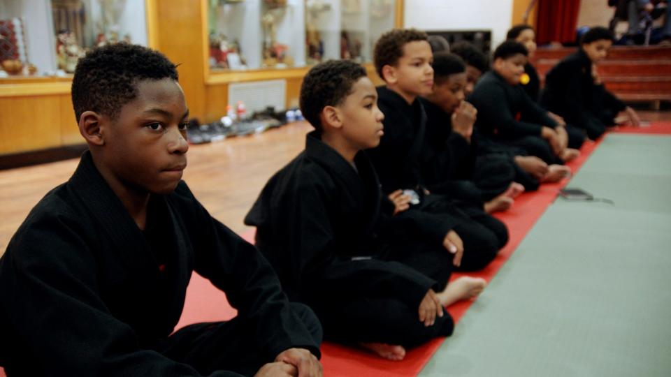 Students at the  Cave of Adullam Transformational Training Academy in Detroit in a scene from the documentary "The Cave of Adullam."