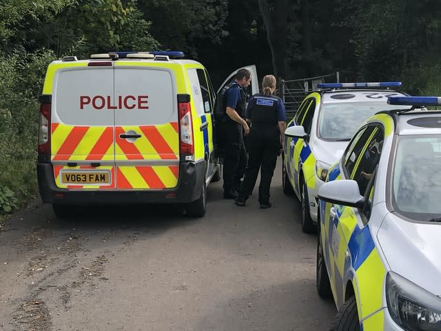 Police at the scene at Brown Clee Hill in Shropshire 