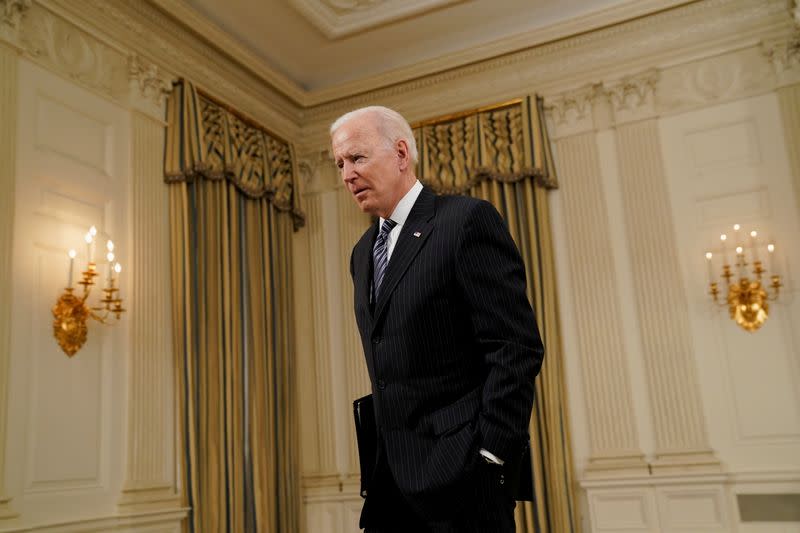 U.S. President Joe Biden delivers remarks on the state of the coronavirus disease (COVID-19) vaccinations