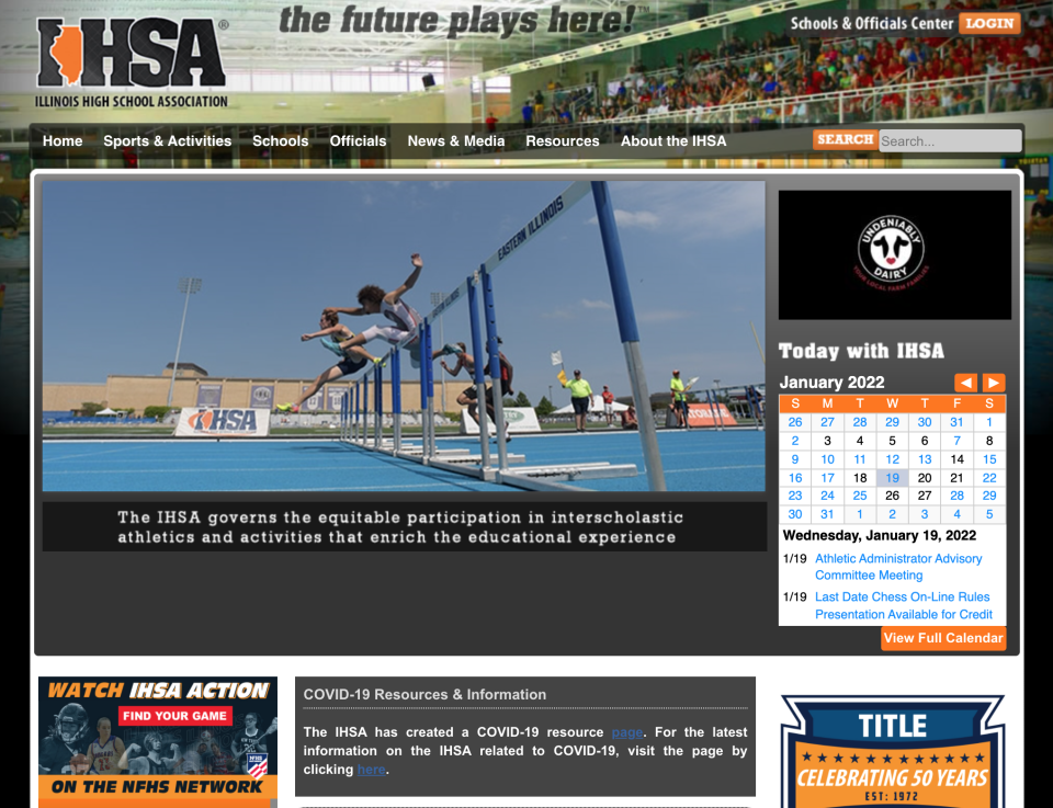 Screenshot of the current website of the Illinois High School Association at www.ihsa.org.