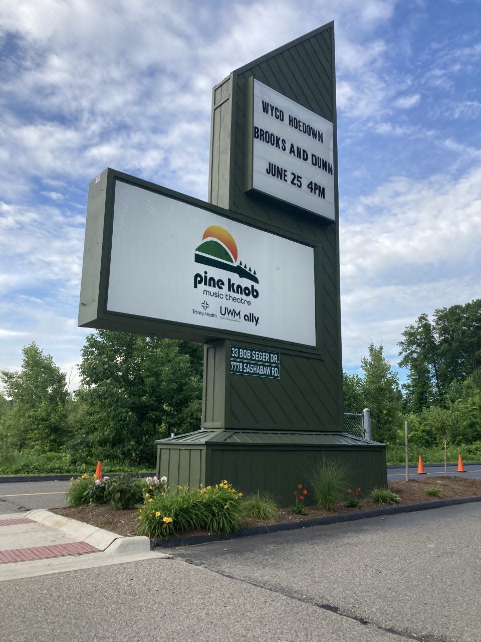 Pine Knob Music Theatre marquee on June 25, 2022, the venue's 50th birthday.