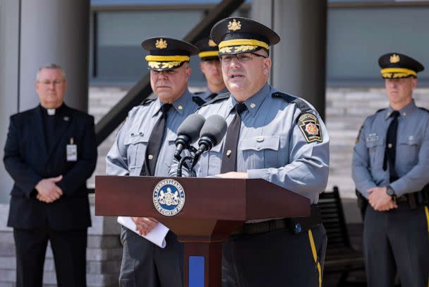 PHOTO: Pennsylvania State Police (PSP) Commissioner Christopher Paris provides an update on the two Pennsylvania State Police Troopers shot in Juniata County, in Harrisburg, PA, June 18, 2023. (PAcast)