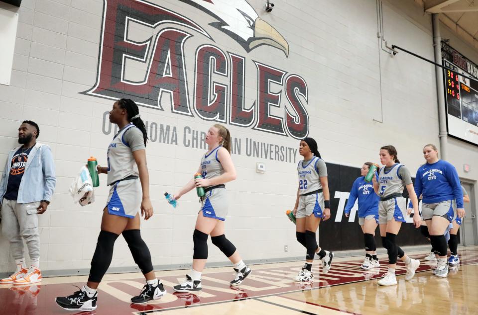 The Oklahoma City University women's basketball team play Langston at Oklahoma Christian University's gymnasium on Jan. 26 in Oklahoma City. OCU played at Oklahoma Christian because its home gym was damaged during a winter cold snap.