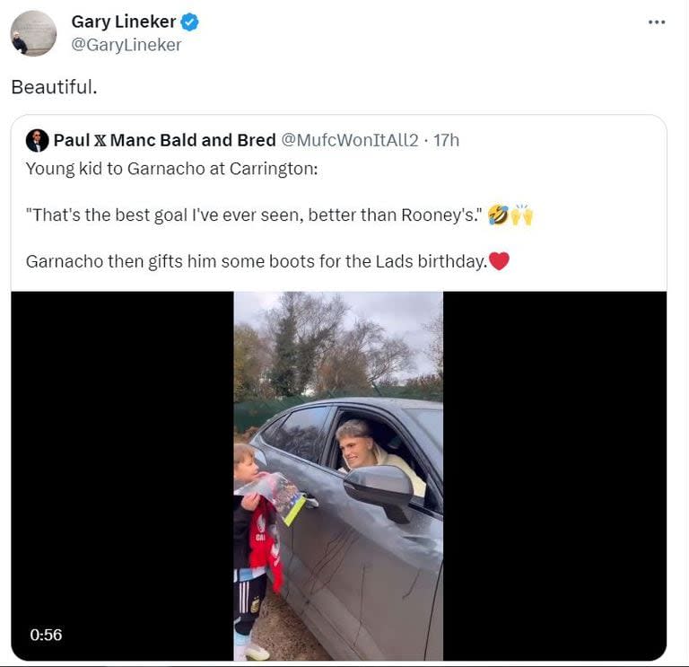 Gary Lineker celebró el gesto de Alejandro Garnacho