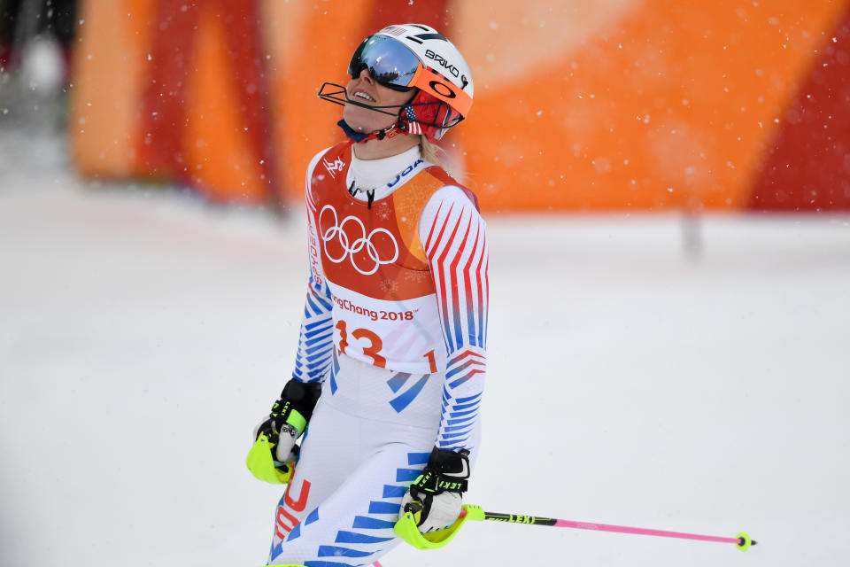 Lindsey Vonn’s final Olympic race ends in heartbreak. (AP)