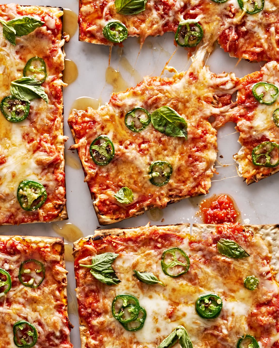 matzo pizza with jalapeno and hot honey