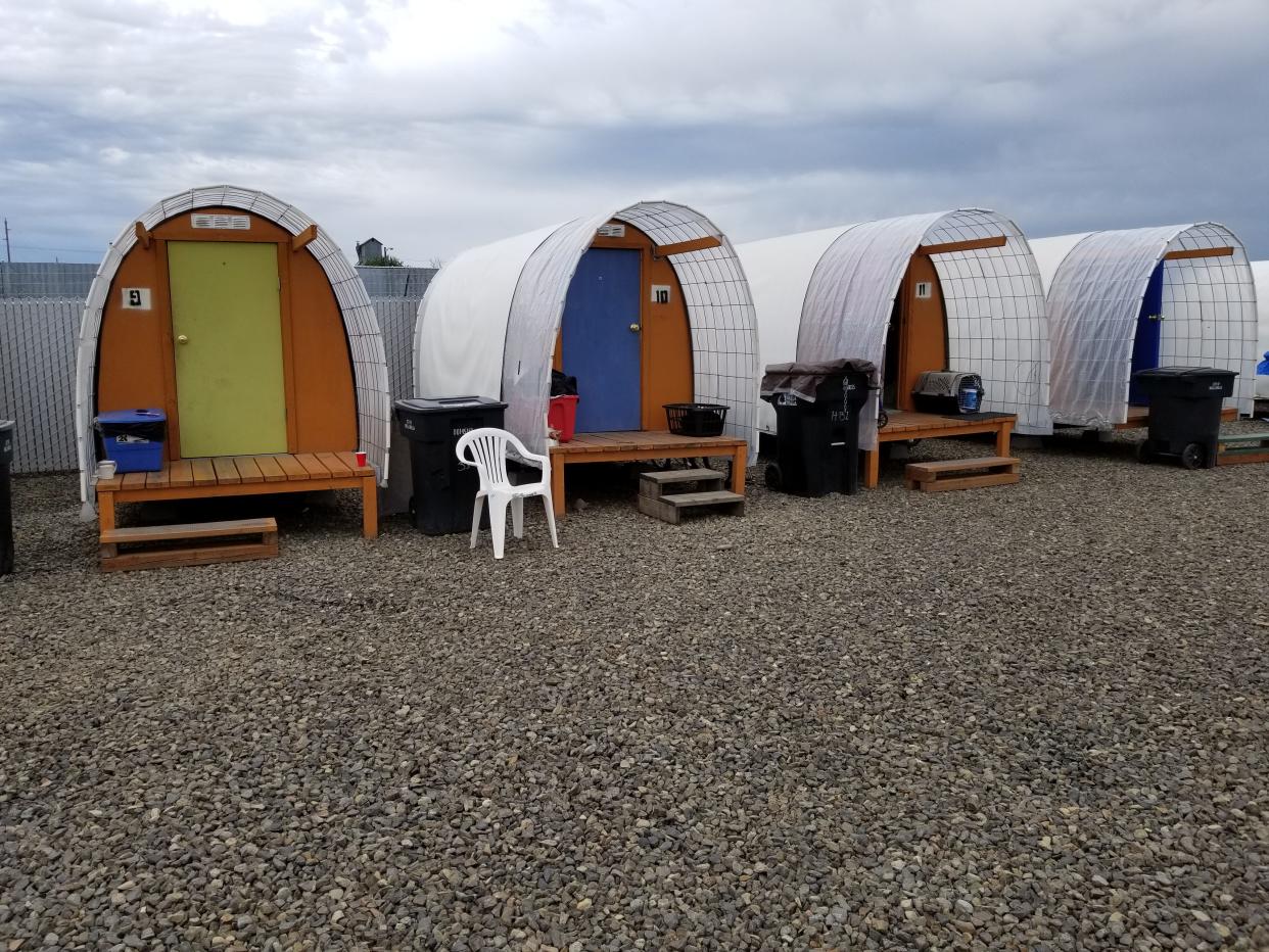 The Conestoga huts at a tiny home village created by the Walla Walla Alliance for the Homeless.