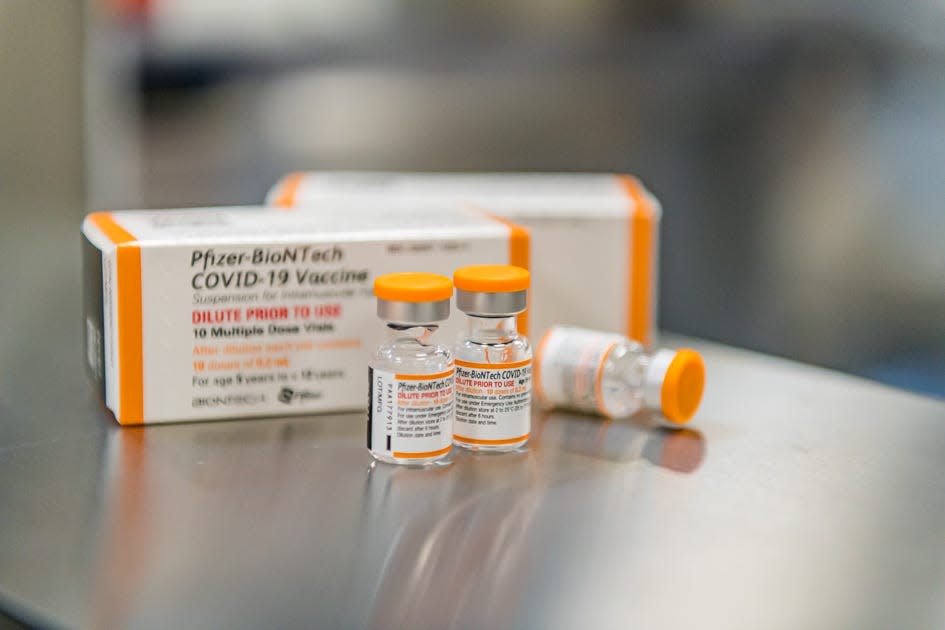 The Pfizer-BioNTech COVID-19 vaccine for children is being labelled and packaged at a European manufacturing facility.