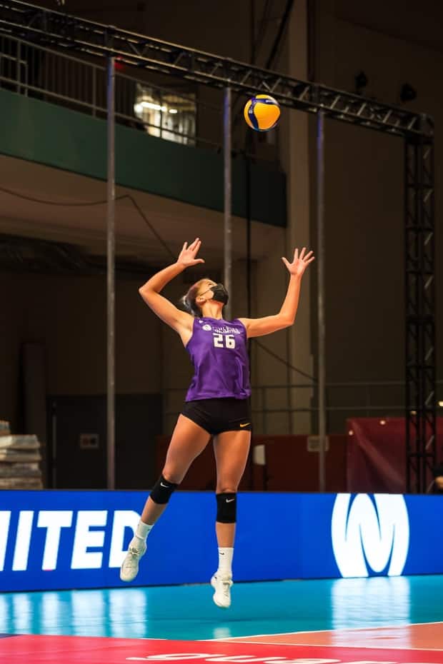 Canada&#39;s Brie King is seen above at a practice for the upcoming Athletes Unlimited volleyball season. (Athletes Unlimited - image credit)
