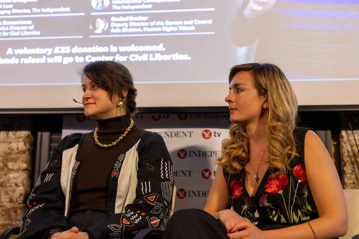 Romantsova and Trew at the screening (Nate Mook/The Independent)