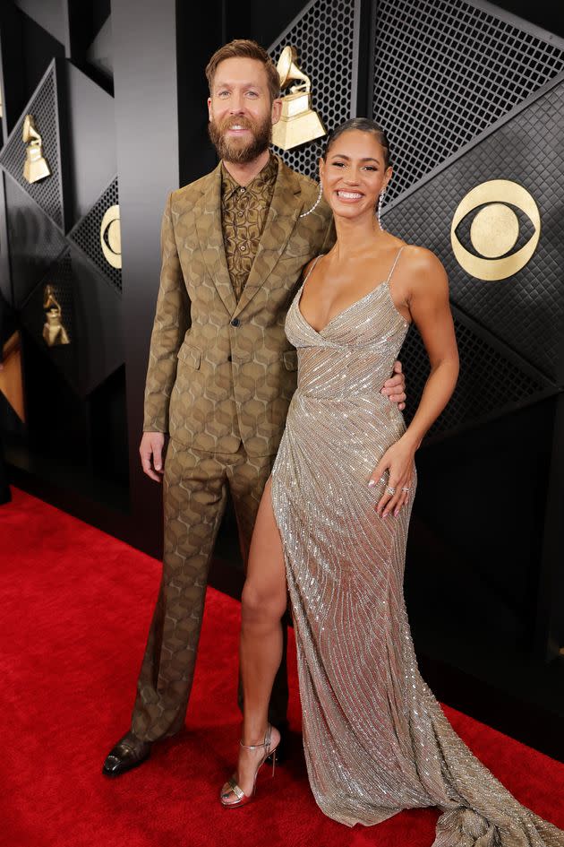 Newlyweds Calvin Harris And Vick Hope Make First Red Carpet Appearance  Together At The Grammys