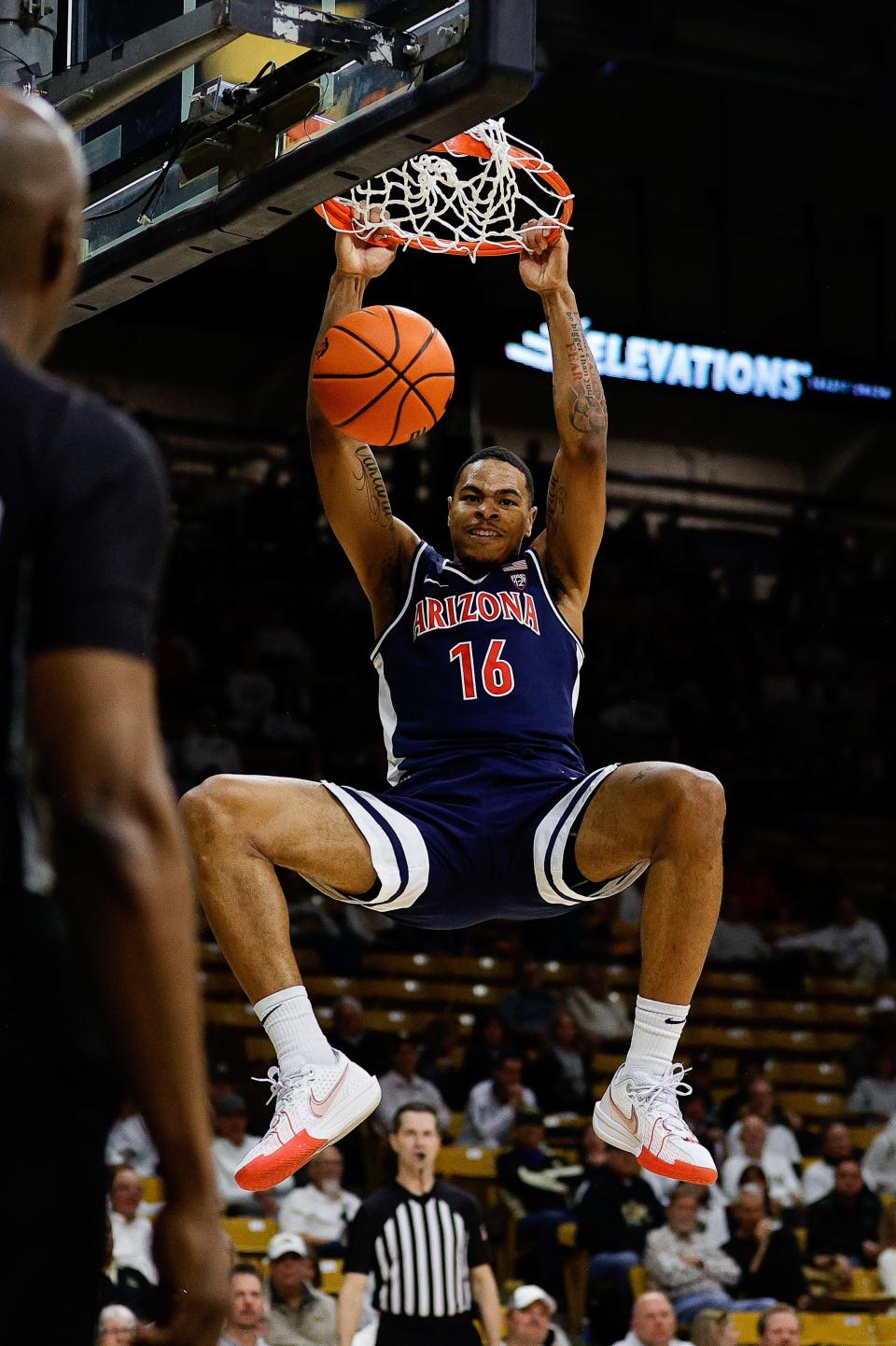 Arizona Wildcats forward Keshad Johnson (16) dunks the ball in the second half against the Colorado Buffaloes at CU Events Center Feb. 10, 2024, in Boulder, Colorado.