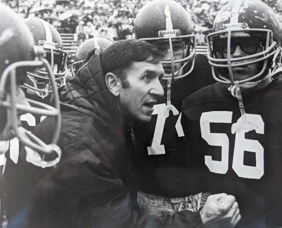 Beaver's Pat Tarquinio encouraging his team in a 1986 game.