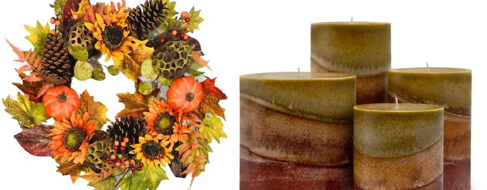 fall wreath and candle