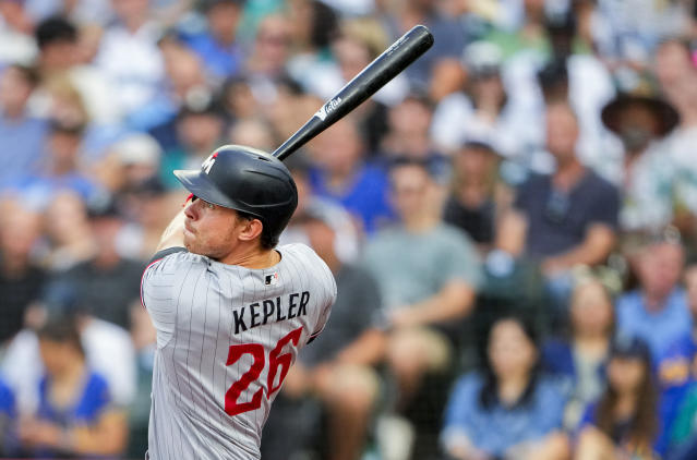 Minnesota Twins' Max Kepler bats during the third inning of a baseball game  against the New York Yankees, Monday, April 24, 2023, in Minneapolis. (AP  Photo/Abbie Parr Stock Photo - Alamy