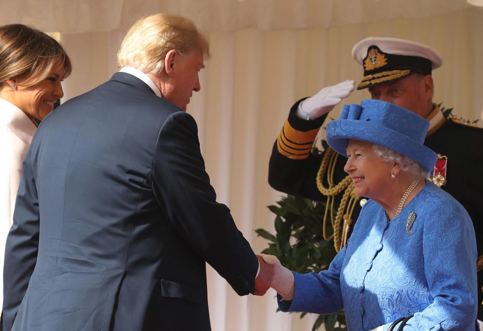 President Trump greets the Queen with a handshake last year [Photo: PA]                                                                                                                                                                                                                                                                                                                                       