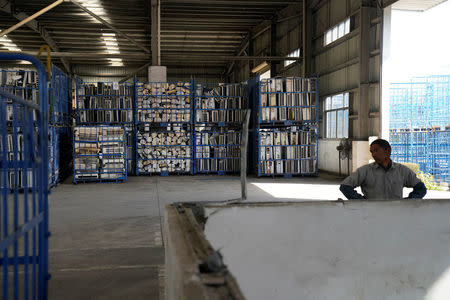 Air conditioners, about to be recycled, are seen in a warehouse at the government-sponsored recycling park in the township of Guiyu, Guangdong Province, China January 12, 2018. REUTERS/Aly Song