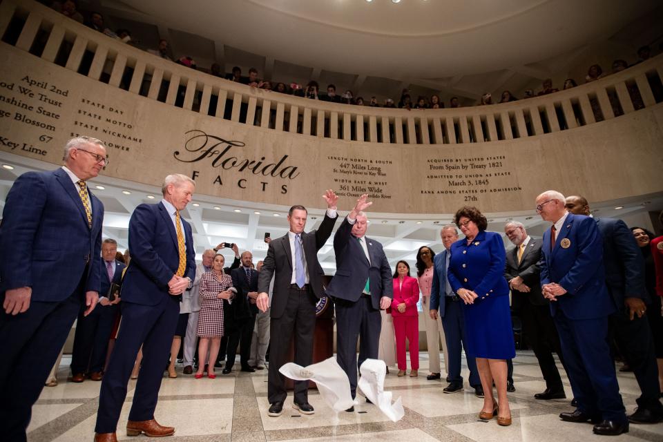 The traditional sine die hanky drop signifies the end of the 2024 Florida Legislative Session on Friday, March 8, 2024.