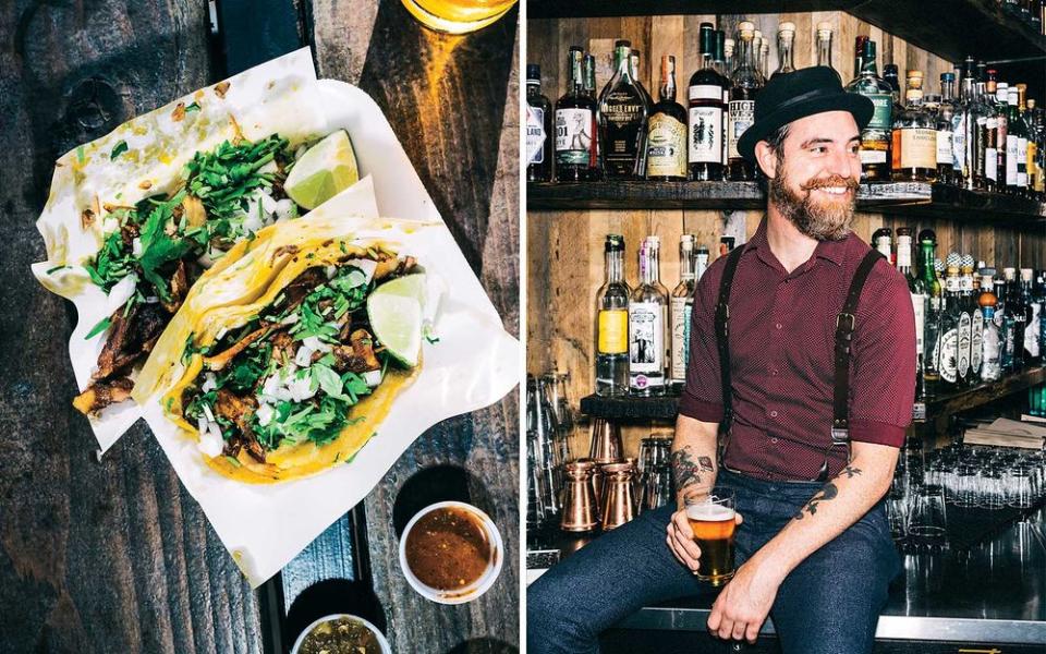 From left: Tacos at Border X Brewing, a craft-beer tasting room in Barrio Logan; Stephen Kurpinsky, beverage director at Hundred Proof bar. | Misha Gravenor